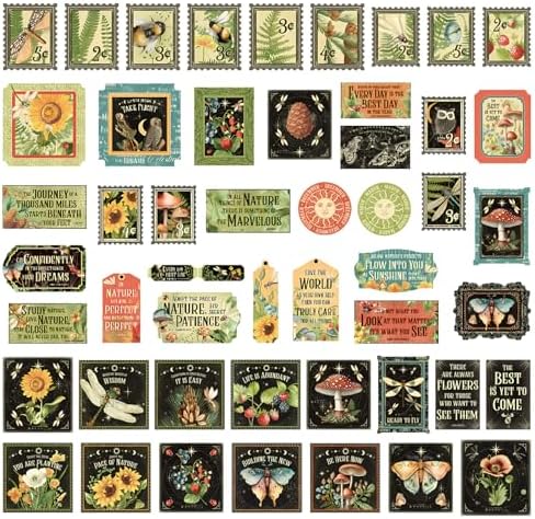 Cottagecore Stickers Vintage Nature - Botanical Mushroom & Sunflower Waterproof Vinyl for Adults | Journal Planner Decor | Laptop Water Bottle Scrapbooking