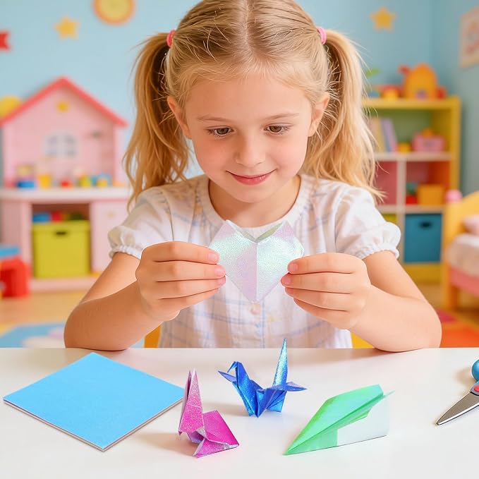 100 Sheets Iridescent Origami Paper, 6in Glitter Folding Paper