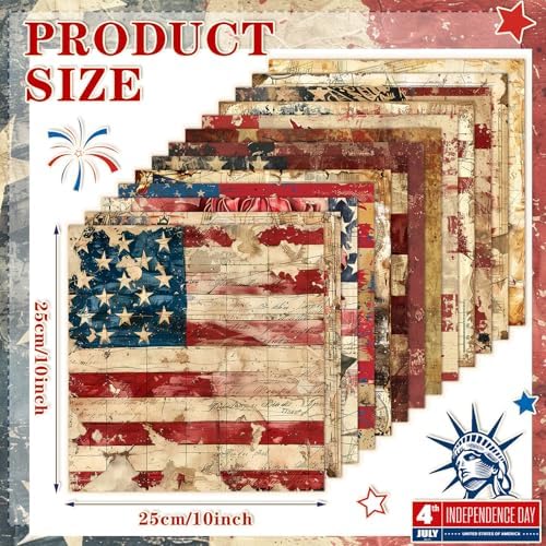 HunnmingRe 20 Pcs 10x10'' Vintage Patriotic Quilting Fabric Square Red White Blue Precut Fabric Bundle 4th of July USA Flag Star Patchwork Material for Memorial Day Sewing DIY Craft 250 Anniversary