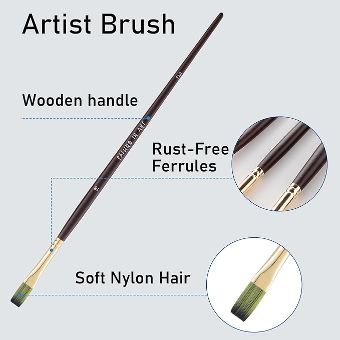 Falling in Art 9 PCS Long Handle Flat Brushes Set