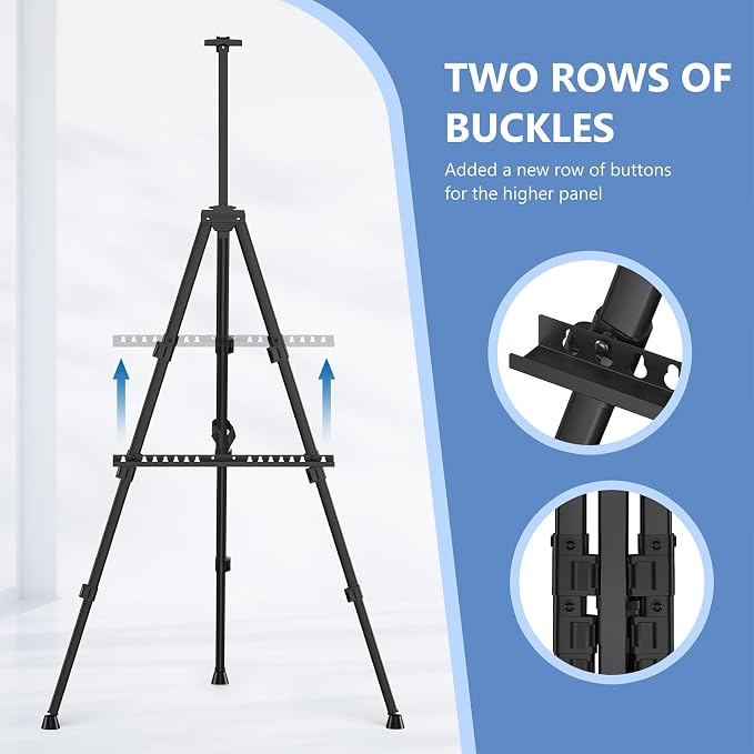 Art Painting Display Easel Stands - Portable Adjustable Floor Artist Easels | Aluminum Metal Tripod Black Stands with Bags, Sturdy for Table-Top/Floor Painting, Drawing, Displaying - Black 4 pack