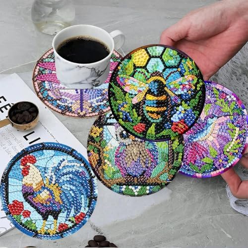 ijbnhd 8 Pack Diamond Art Coasters Kits Animals Diamond Painting Coasters