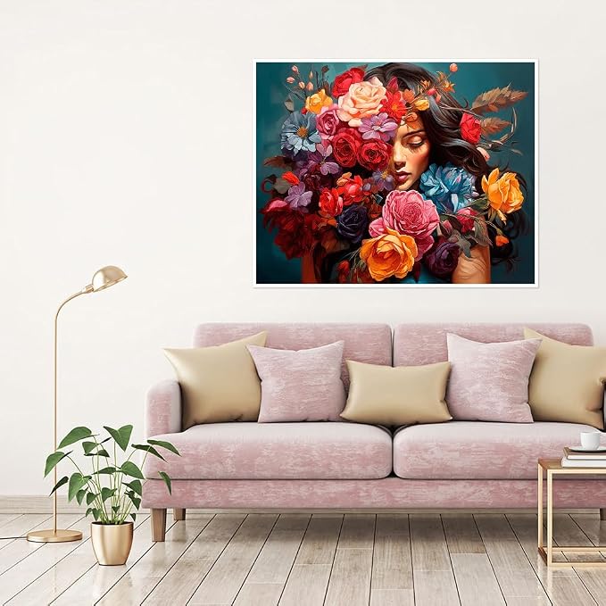 Clendo Flower Woman Paint by Numbers Kit for Adults, DIY Flower Paint by Numbers on Canvas, Colorful Picture Oil Painting Art and Crafts Kits for Wall Decor 16x20inch(Without Frame)
