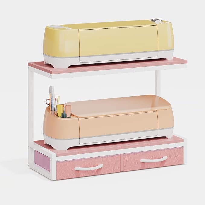 VENNQD Stand Compatible with Cricut Maker and Cricut Explore Air Series Stand Legs for 2 Cricut Machines Fully Open 2 Tier Desktop Craft Accessories Storage Organizer (Light Pink)
