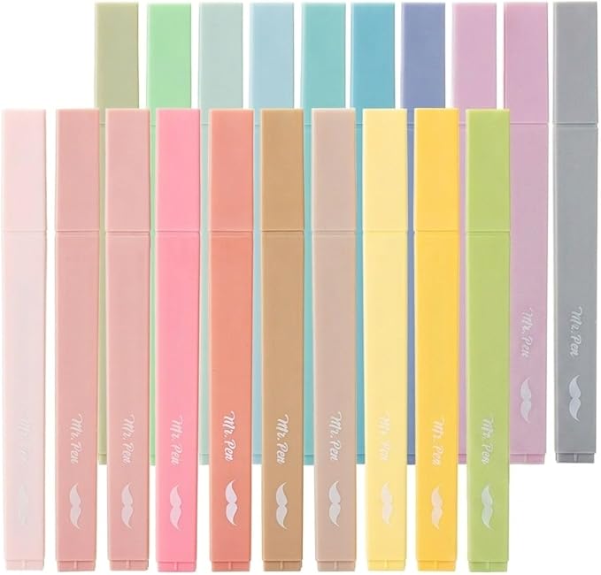 Mr. Pen- Aesthetic Highlighters No Bleed, 20 Pack, Pastel Colors | Chisel Tip, Cute Highlighters Assorted Colors for Journaling, Highlighting, Underlining, Fast Dry, Back to School Supplies