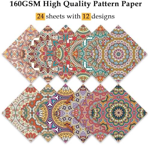 Scrapbook Paper, 24 Sheets 6"×6" 160gsm Single-Sided Patterned Cardstock