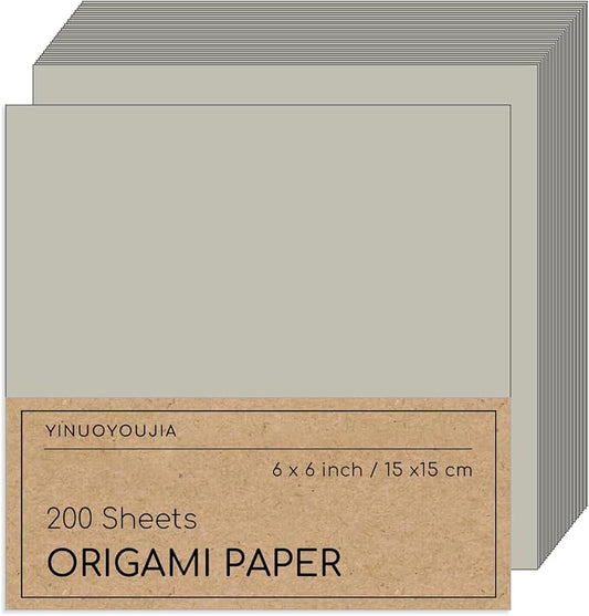 Double Sided Origami Paper 200 Sheets 6x6 Inch Light Grey Colored Paper Kit for Kids and Beginners
