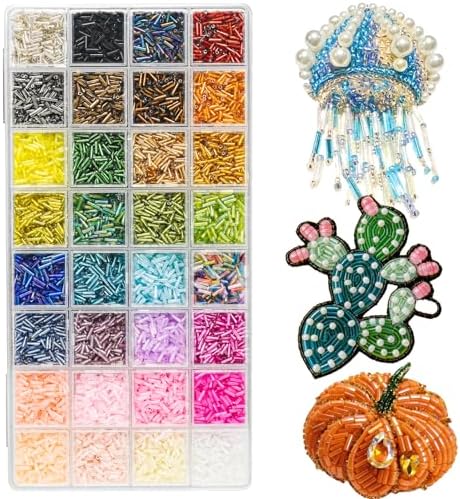 VvLons Glass Bugle Beads Kit 7mm 32 Colors Vibrant Tube Beads Kit for DIY Bracelet Necklaces Hand Embroidery Craft Enthusiasts & Home Decoration Jewelry Making Supplies for Adult