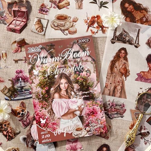Warm Brown Chat Sticker Scrapbooking Supplies for Junk Journal, 20 Sheets PET Stickers - Vintage Journaling Stickers