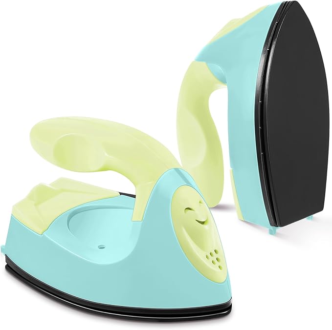 Honoson Mini Craft Iron Mini Heat Press Small Iron 3.93 x 2.36 x 2.76 In Portable Handy Tiny Flatiron with Charging Base Accessory for Fuse Bead Patch DIY Heat Transfer Vinyl(Light Yellow, Mint Green)