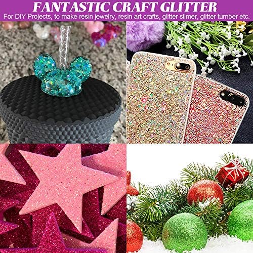 HEMOER Holographic Chunky Glitter, 12 Colors Sparkle Sequins, Mix Exclusive Polyester Glitter Set for Epoxy Resin, Tumblers,Crafts, Makeup, Festival Party Decoration - 0.42oz Each Bottle