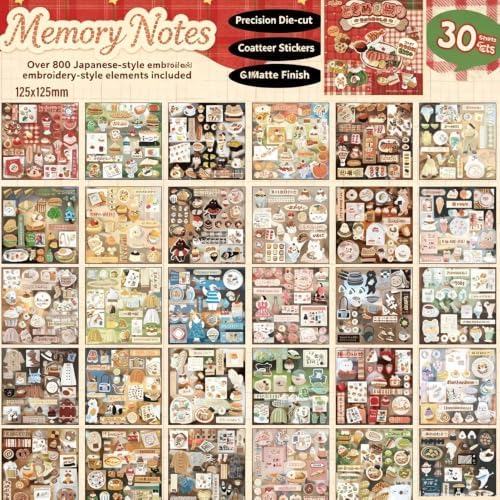 Alideco 30pcs Scrapbook Stickers Vintage Gourmet Desserts Sticker Book for Adults Sticker journaling Stickers for Scrapbooking (shiguangxiaoji)