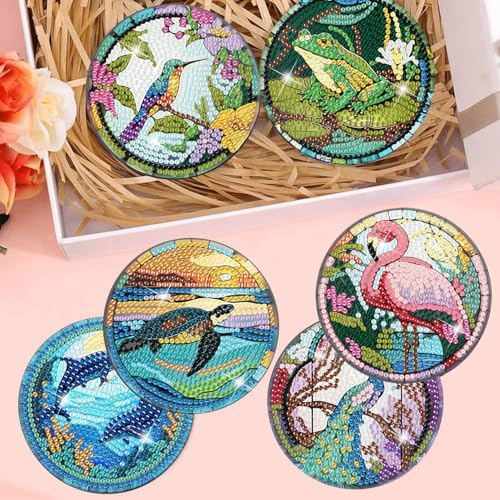 Meothan 8 Pcs Animals Diamond Art Coasters Kit for Adults with Holder 4x4in