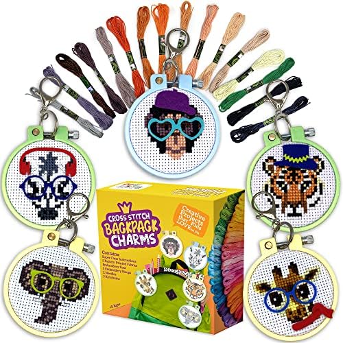 Safari Cross Stitch Kits for Kids - 5 Stamped Beginner Needlepoint Sets