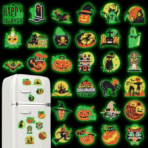 Motipuns 30 Pcs Luminous Horror Halloween Diamond Painting Magnets Kits