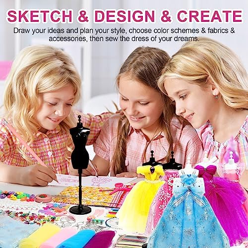Axirata 1500+PCS Fashion Designer Kit for Girls with Fashion Sketchbook & 5 Mannequins, Creativity DIY Arts & Crafts Kit for Kids Sewing Kit for Teen Girls Birthday Gift Age 6 7 8 9 10 11 12+