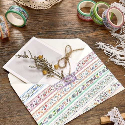 YUBBAEX 10 Rolls Embroidery Pattern Washi Tape Set - Decorative Adhesive Masking Tape for Scrapbooking, Journaling, DIY Crafts, Gift Wrapping – Vintage Floral and Nature Designs