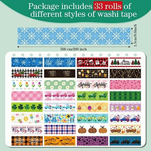TaoBary 33 Rolls Washi Tape Set, 15mm Holiday Seasonal,Cute Style