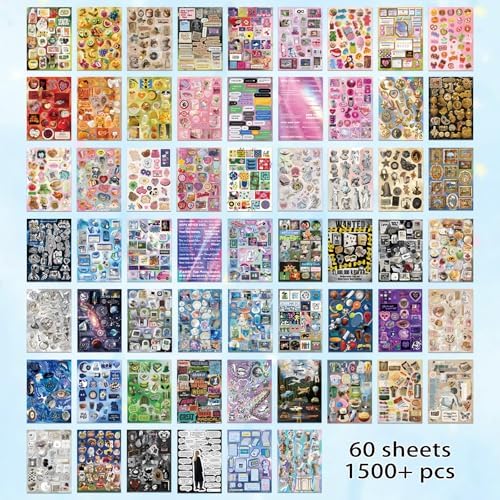 2in1 Cute Sticker Book 60 Sheets 1500 Plus Count Y2K Vintage Grunge