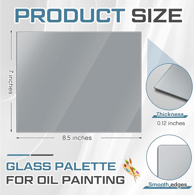 Nuanchu 1 Pcs Tempered Glass Palette for Oil Painting, 8.5 X 7 Inches Grey