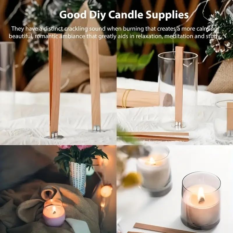 Candle Making Supplies Kit - Natural Cotton & Wooden Wicks with Stickers, Sustainers, Holders for Soy Wax, Beeswax, Coconut Wax DIY Candle Making Supplies (Pack of 6)