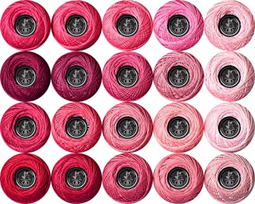 Soft 20 Colors Classic Crochet Thread 20 Pack,100% Cotton (Cranberry-3326-601)