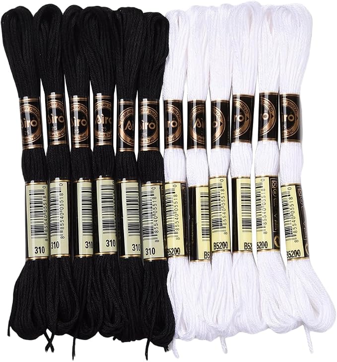 12 Skeins 105 Yards Black White Embroidery Floss Thread for Craft