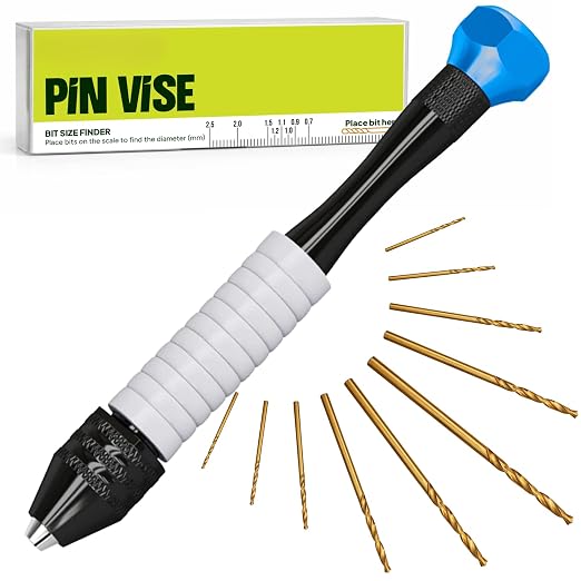 Jewelry Hand Drill Pin Vise, Micro Drill Bits Set for Resin & Crafts, Blue