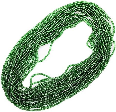 11/0 Glass Silver Lined Seed Beads Hanks (1 Hank 3 Meters, 3 Strings, Total 9 Meters, About 6000pcs, Dark Green Sliver Lined)