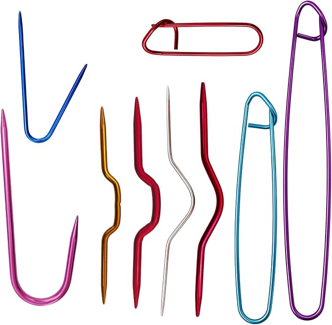 9pcs Knitting Stitch Holders Set, Aluminum Yarn Stitch Holder Needles, Colorful Safety Pin Style Cable Stitch Holders for Knitting, Crochet, Sweaters, Socks, Yarn Sewing DIY Craft Tools