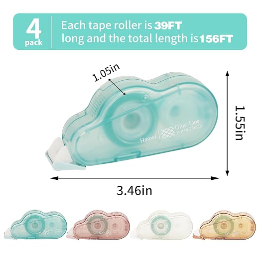 Scrapbook Tape,4 Pack Double Sided Glue Tape Roller,39 FT x 0.23 in