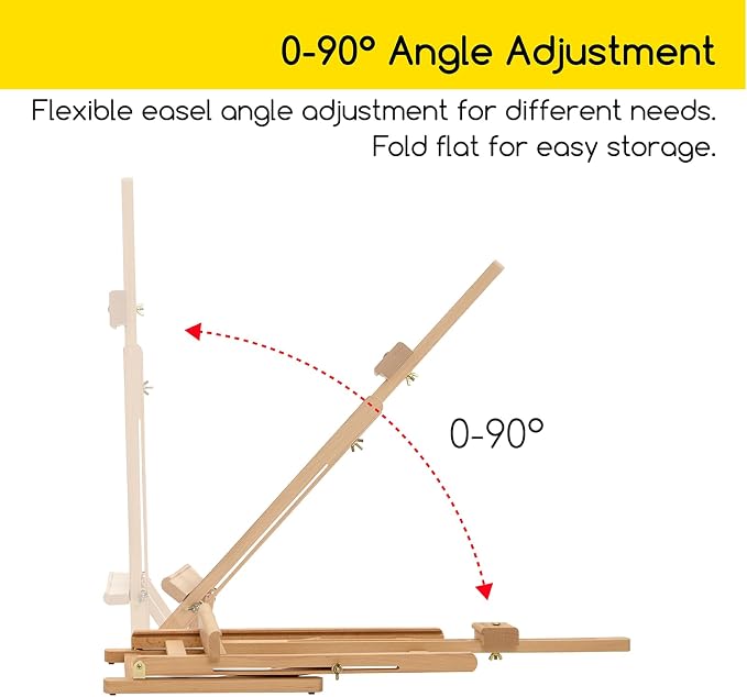 MEEDEN Large Wooden Tabletop H-Frame Easel, 38'' High, Solid Beech Wood Table Easel for Painting Canvas 22'' Max, Studio Desktop Art Easel Stand for Painting & Displaying,for Artists & Beginners