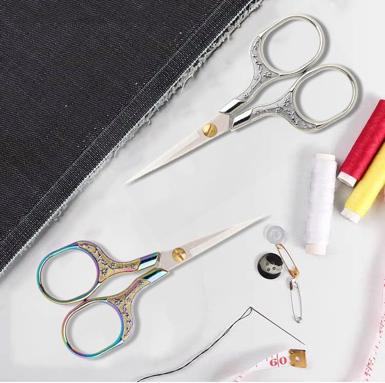 YVAOG Mini Folding Scissors, Safe Portable Travel Mini Scissors, Stainless Steel Retractable Small Scissors for Home Office, 2 Piece Set (Silver and colored titanium)