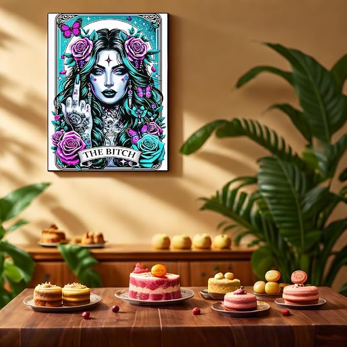 GQYCZZ Gothic Diamond Art Kits for Adults-THE Bitch Tarot Diamond Painting Kits for Adults Beginners, 5D DIY Full Drill Round Rhinestone Gem Art Crafts Paintings for Home Wall Decor 12"x16"