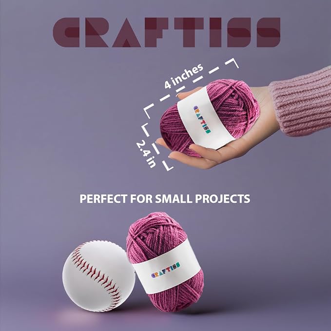 CRAFTISS 16 of 20g/0.7Oz Acrylic Yarn Mini Skeins - 700 Yards of Soft Yarn for Crocheting and Knitting Craft Project, Assorted Starter Crochet Bulk Kit for Adults and Kids