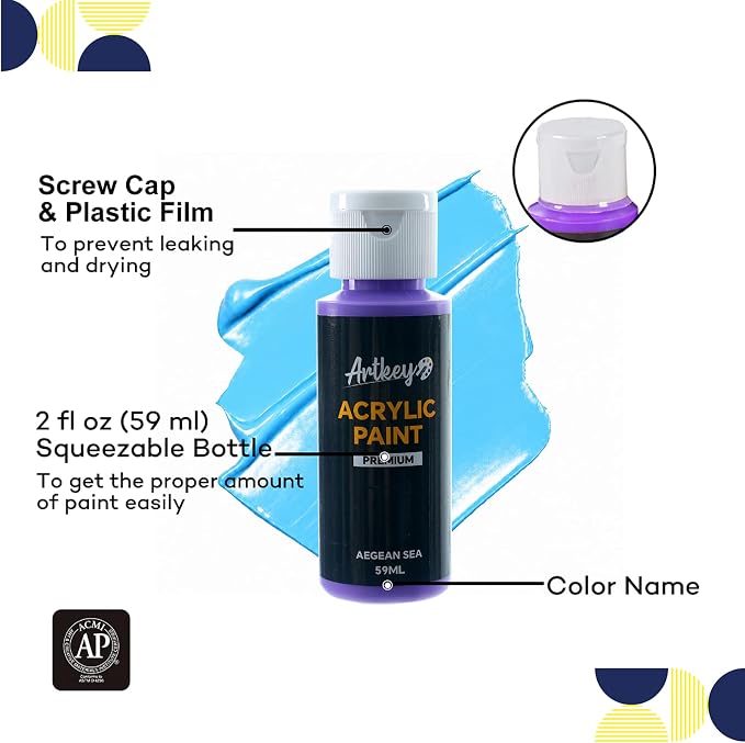 Artkey Acrylic Paint Set, 24 Colors 2 oz/59 ml Acrylic Paint Kit for Professional Artists & Beginners – Craft & Art Supplies for Canvas, Wood, Fabric, Rock, Leather, Ceramic, Glass, Easter Egg