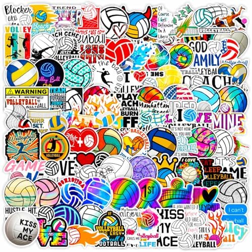 DothRayan Volleyball Stickers Pack, 100PCS Vinyl Waterproof Volleyball Sports Stickers for Water Bottle, Volleyball Sticker Gifts for Kids Teens Adult Team Players Coach