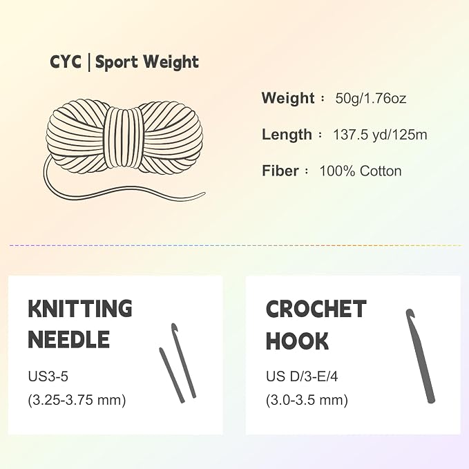Katech Pure Cotton Yarn for Crocheting & Knitting–Baby Cotton Yarn | 24-Color of 137 Yards/1.76 oz Sport Weight CYC #2-Soft & Breathable-Ideal for Dishcloths, Baby Clothes, Potholders & Crafts