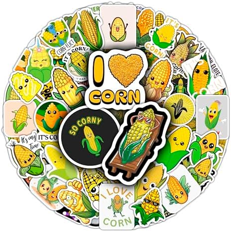 Corn Stickers for Water Bottle and Laptop - Corn Party Supplies & Decorations, Waterproof Vinyl Decals, Cute Vegetable and Farm Stickers, Gifts for Women & Men