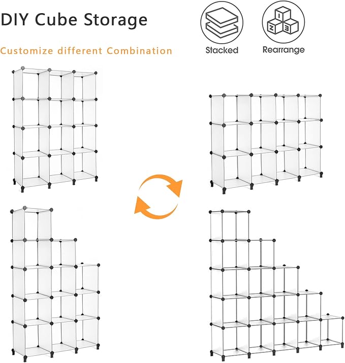 AWTATOS Closet Organizer, 12 Cube Storage Organizer, Translucent