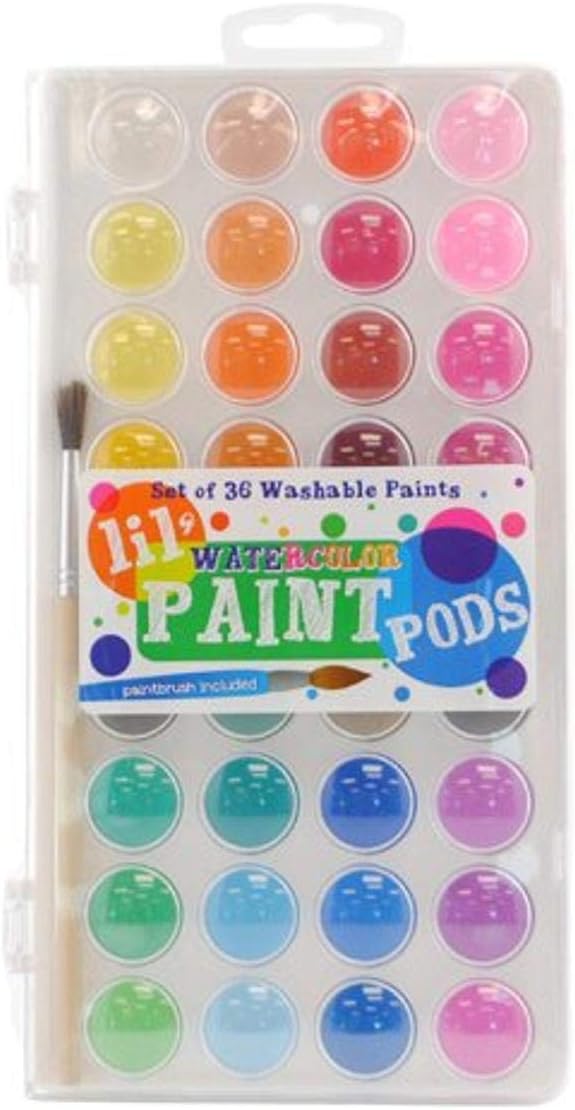 Ooly Lil' Watercolor Washable Paint Pods Set, 36 Colors | Ages 3+, Portable Case with Brush, Bright and Vibrant Washable Watercolors, School and Art Supplies for Kids and Adults