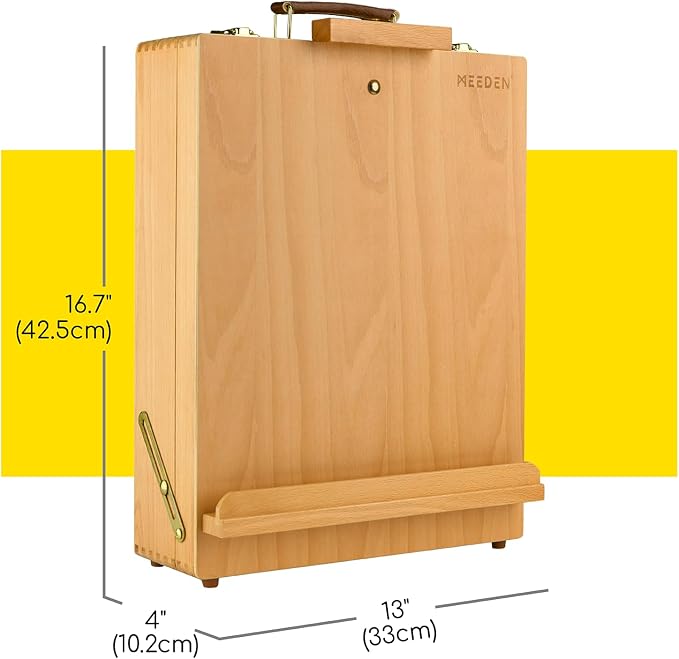 MEEDEN Table Top Easel for Painting: Portable Tabletop Easel with Storage | Wood Easel for Adults - Sketch Box Easel for Students Artist Beginner - Art Desk Easel for Plein Air Natural 16.7"x13"