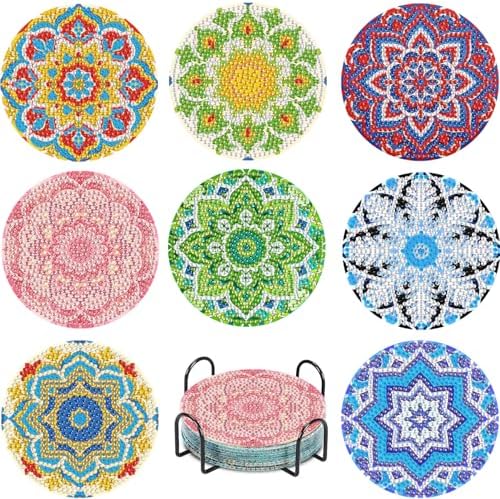 Leatrice Mandala Diamond Art Coasters Set Diamond Painting Kits for Adults