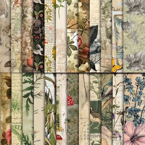48 Sheets Vintage Forest Scrapbook Paper,Vintage Forest Pattern Decorative Scrapbook Paper for Journals DIY Cards and Photo Albums,Aesthetic Craft Supplies