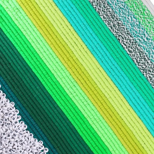 JMUQ Green Clay Beads Bracelet Making Kit, 50 Strands 19260pcs Preppy Polymer Clay Heishi and Letter Beads for Friendship Bracelet Jewelry Making, Arts and Crafts Gifts for Adults