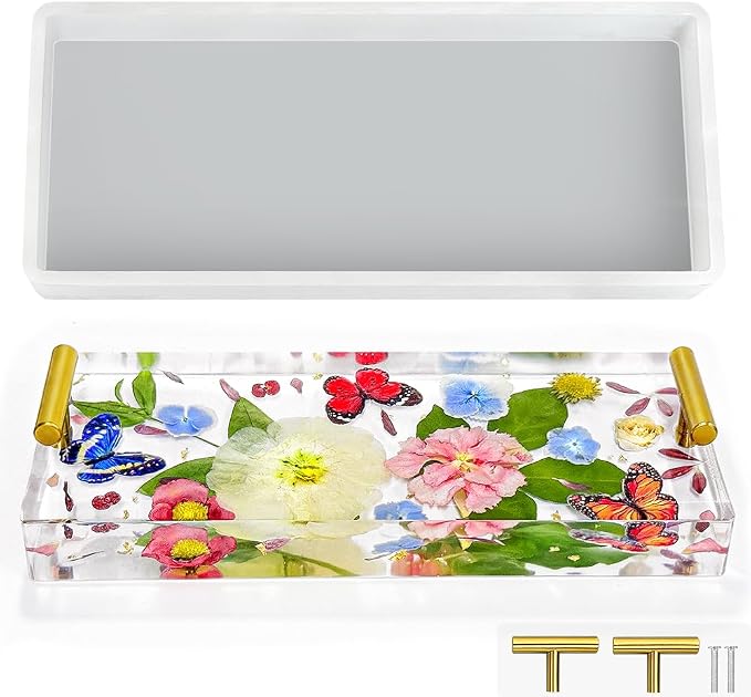 RESINWORLD 1'' Deep Tray Mold, Small Flat Tray Silicone Mold with Handles