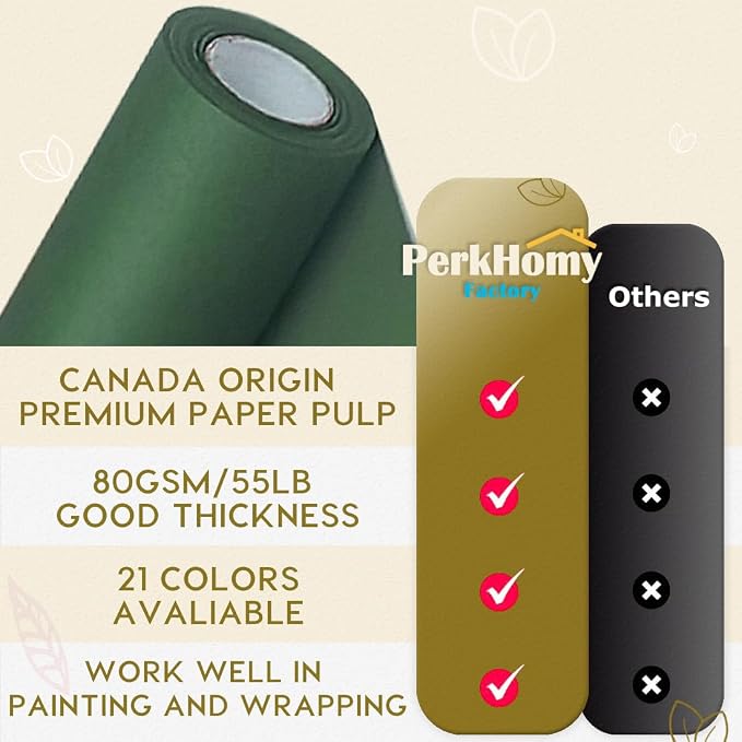 PerkHomy Dark Green Kraft Paper Roll 36" x 1,800" (150') for Gift Wrapping Bouquet Flower Art Painting Craft Writing Packaging Shipping 80GSM 55LB (Dark Green, 36" x 150')