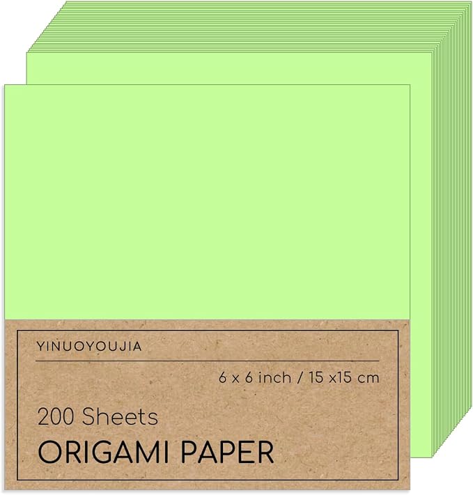 200 Sheets of Light Green Origami Paper,6x6 inch Double Sided Green Kit for Kids,Colored Paper Kit Gifts for Beginners