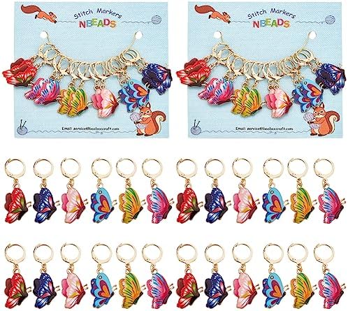 NBEADS 24 Pcs Butterfly Stitch Markers, Enamel Alloy Crochet Stitch Marker Charms Removable Locking Stitch Marker for Knitting Weaving Sewing Accessories Quilting Handmade Jewelry