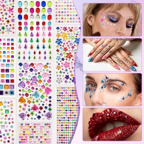 Gem Stickers, 6124Pcs Self-Adhesive Face Gems for Kids Crafts Nail Art DIY